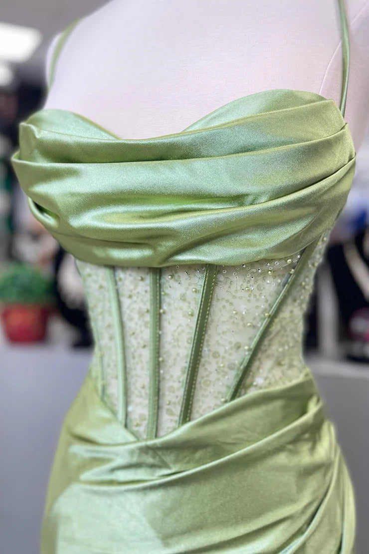 OKBBN Cute Mermaid Satin Long Ball Dress