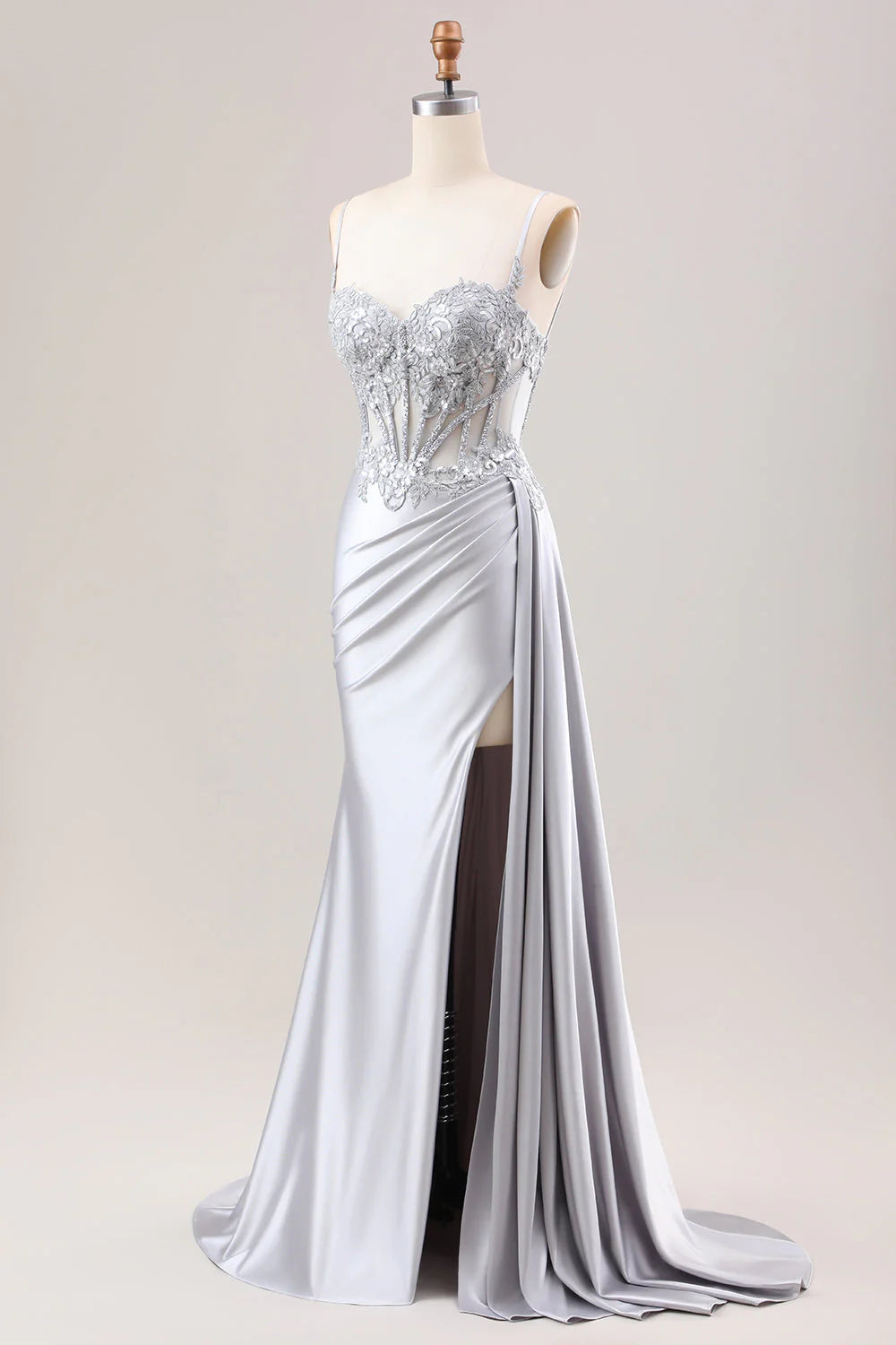 OKBBN mermaid pleated transparent top tight corset satin Huatuo trailing ball dress