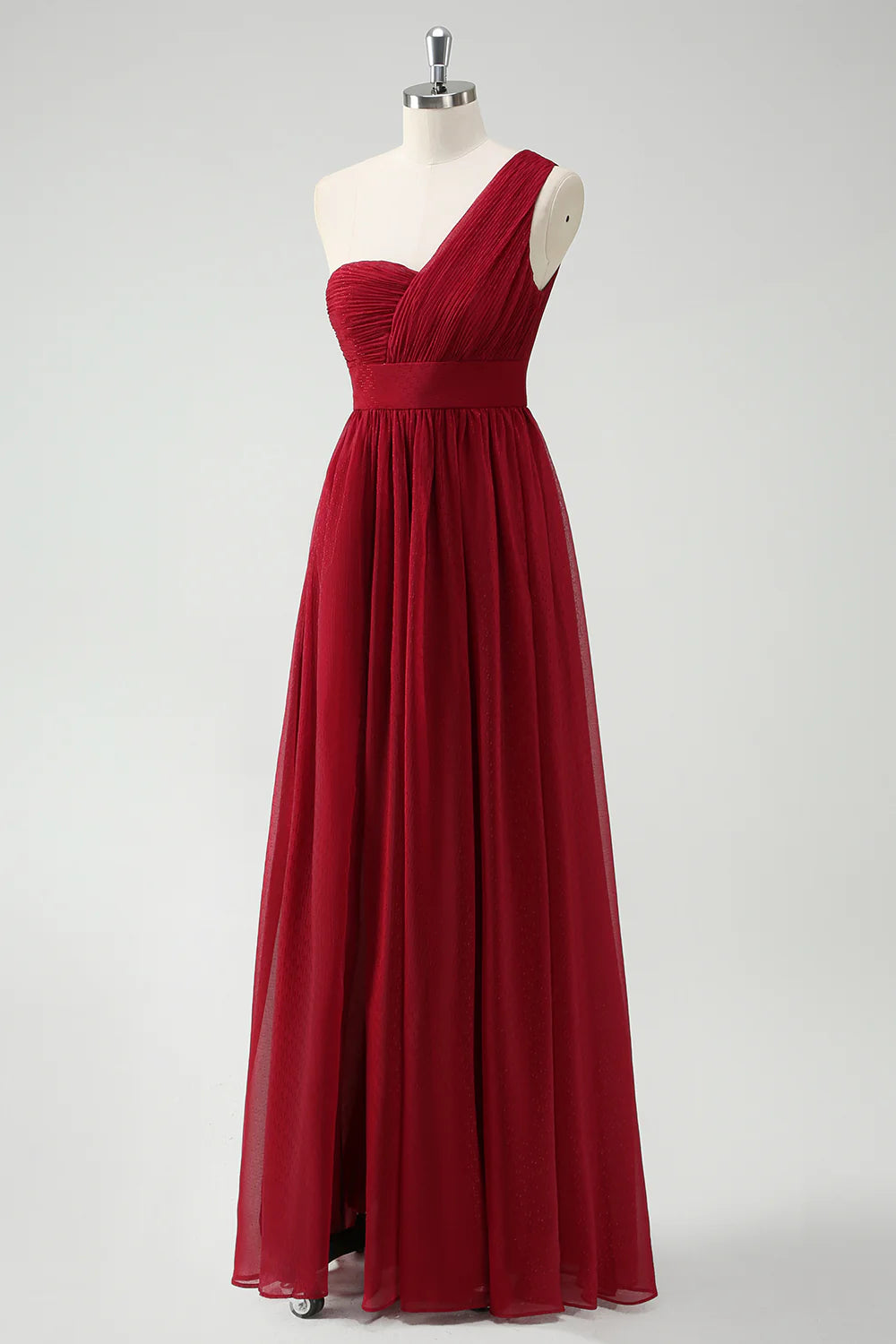 OKBBN Chiffon Single Shoulder Split Long Ball Dress
