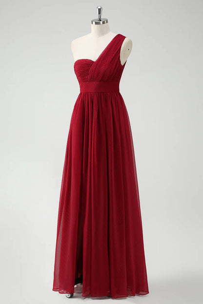 OKBBN Chiffon Single Shoulder Split Long Ball Dress