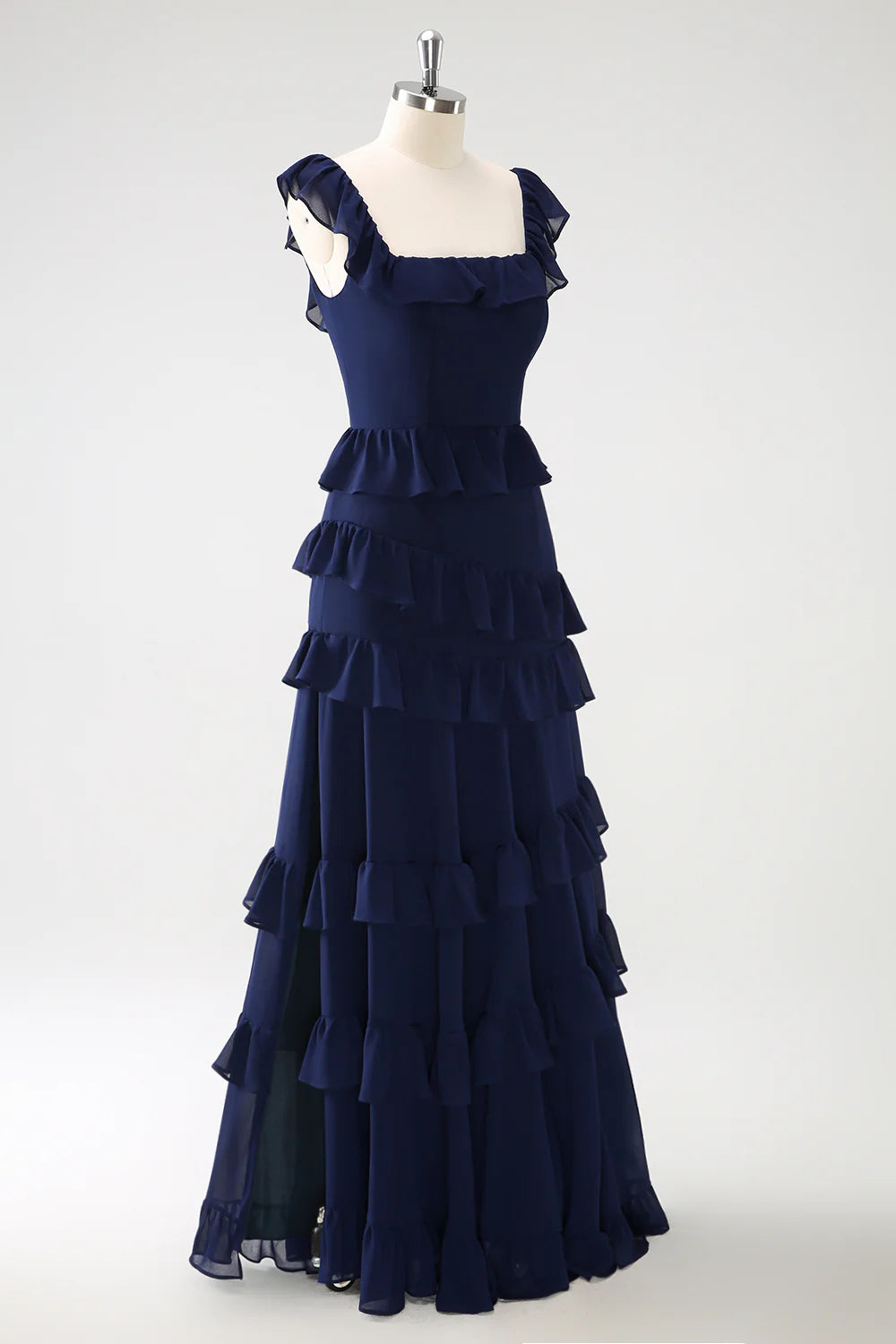 OKBBN A-line layered chiffon long bridesmaid dress