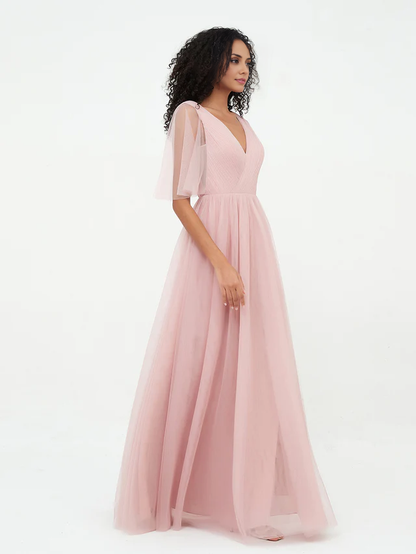 OKBBN A-line V-neck chiffon bridesmaid dress