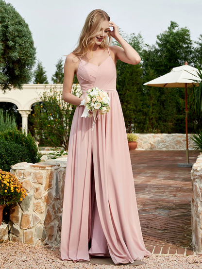 OKBBN elegant slit V-neck slim shoulder bridesmaid dress