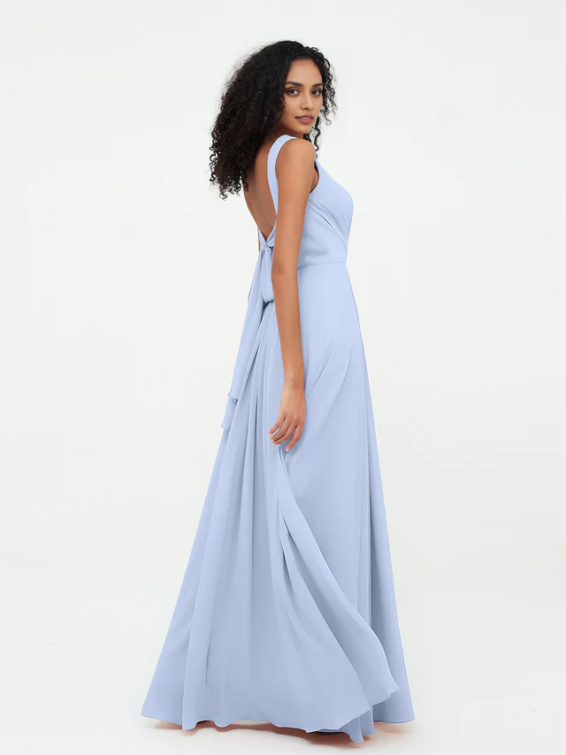 OKBBN Pocket V-neck Chiffon Bridesmaid Dress
