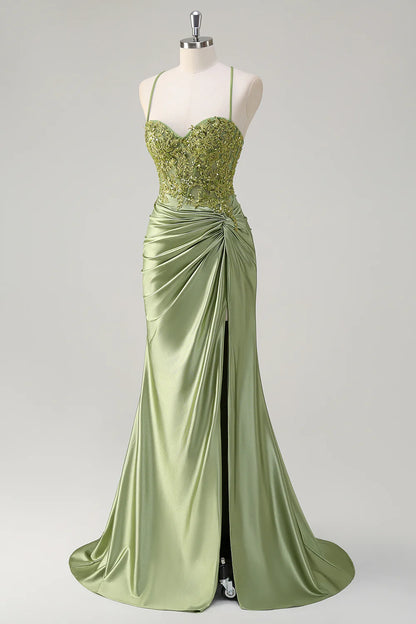 OKBBN elegant mermaid pleated applique slit dance dress