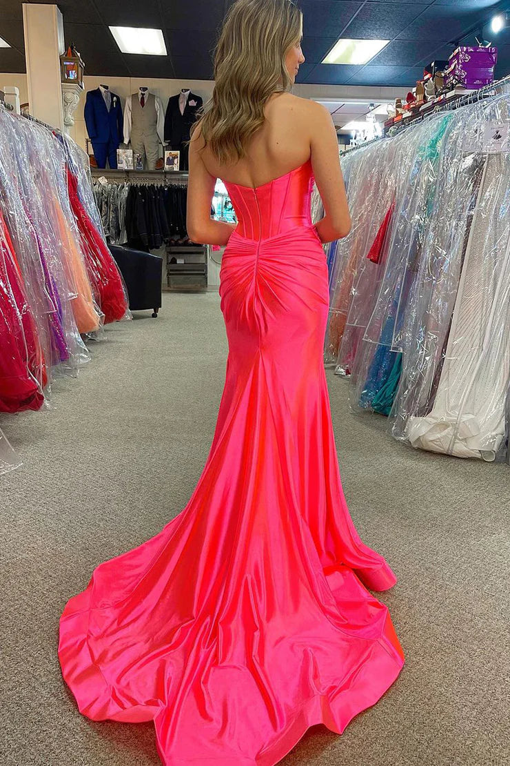 OKBBN Charming Mermaid Sweetheart Satin Long Split Ball Dress