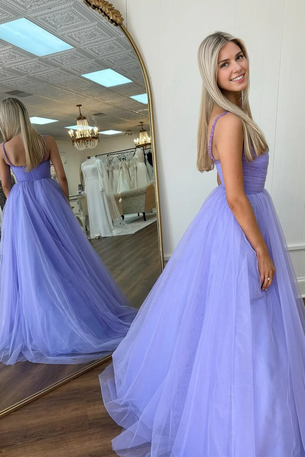 OKBBN Beaded Oblique Chiffon Ball Dress