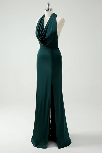 OKBBN backless mermaid long slit bridesmaid dress