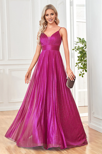 OKBBN A-line thin shoulder strap pleated long ball gown