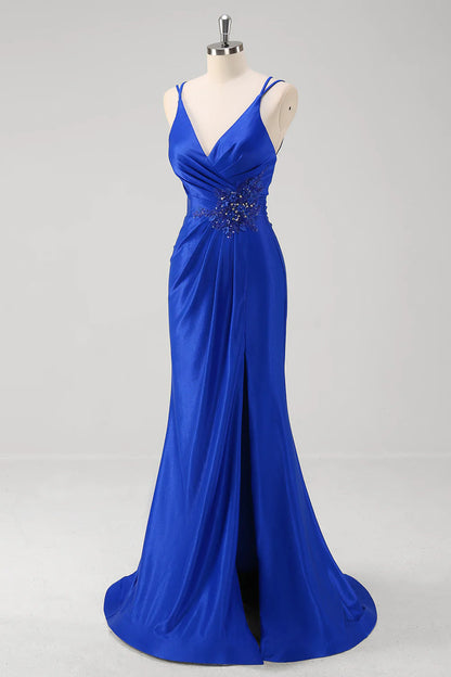 OKBBN Elegant Mermaid V-neck Decal Long Split Ball Dress