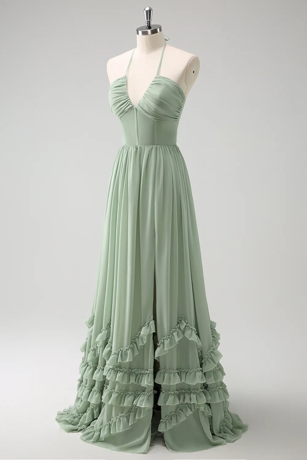 OKBBN elegant A-line backless pleated chiffon lotus leaf side length slit Bridesmaid Dresses