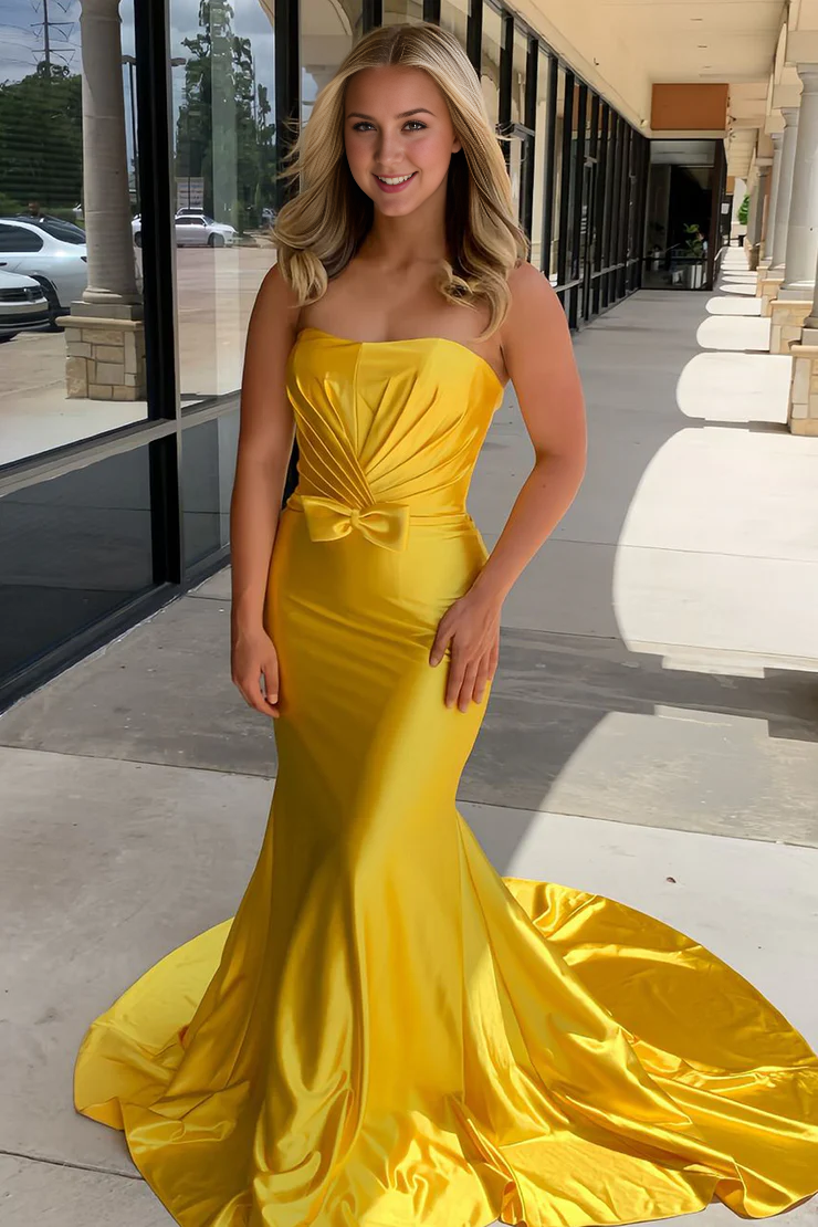 OKBBN Cute Mermaid Off Shoulder Satin Long Ball Dress