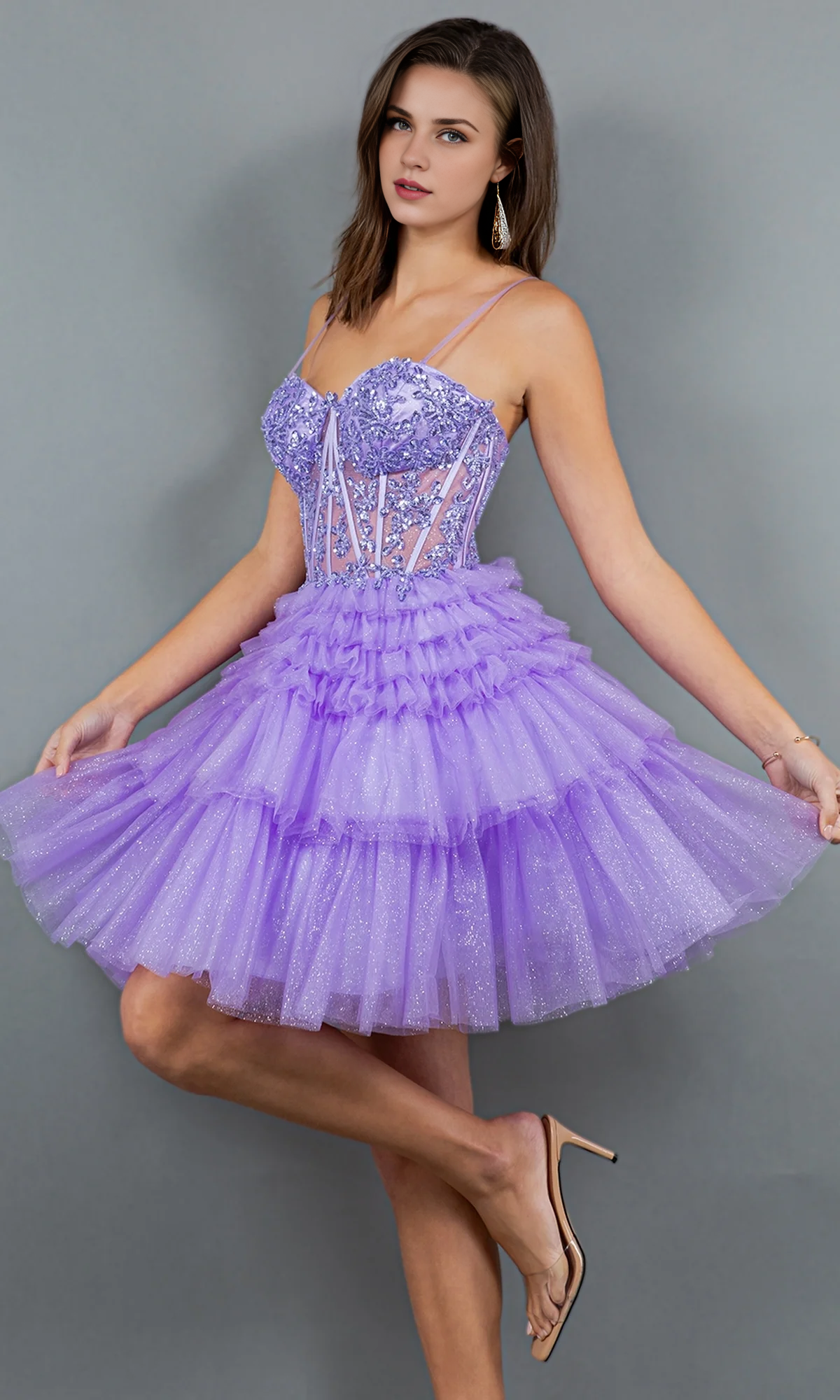 OKBBN's gorgeous short A-line semi formal beaded embroidery see through heart-shaped tight corset back to school dress