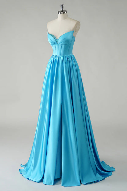 OKBBN A-line satin slit tight evening gown