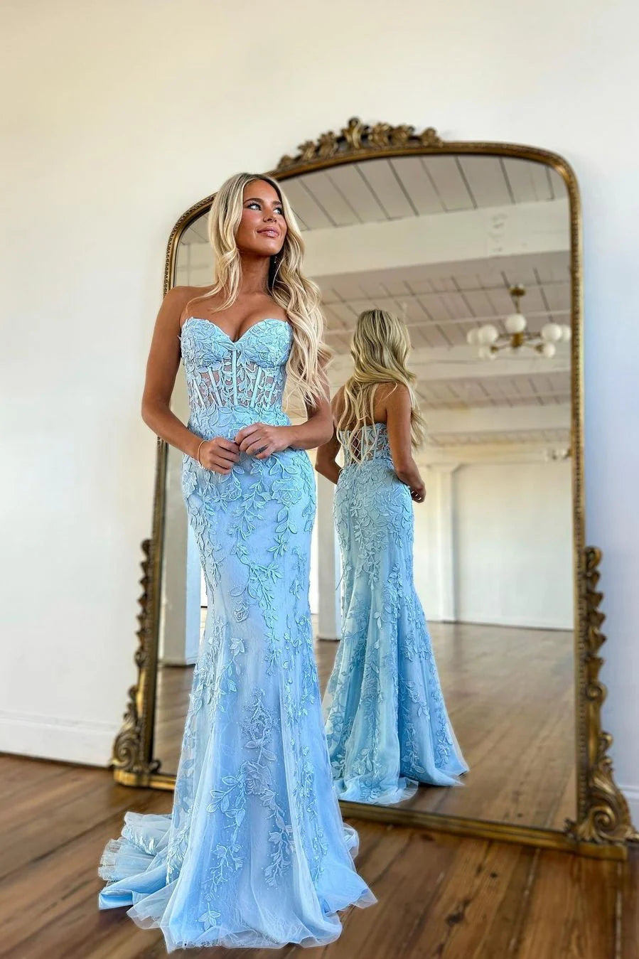 OKBBN Long Mermaid Sweetheart Lace Formal Ball Dress