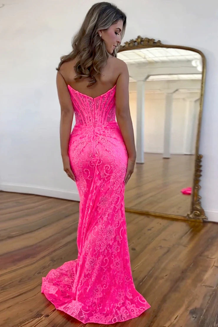 OKBBN mermaid off shoulder trailing lace slit dance dress