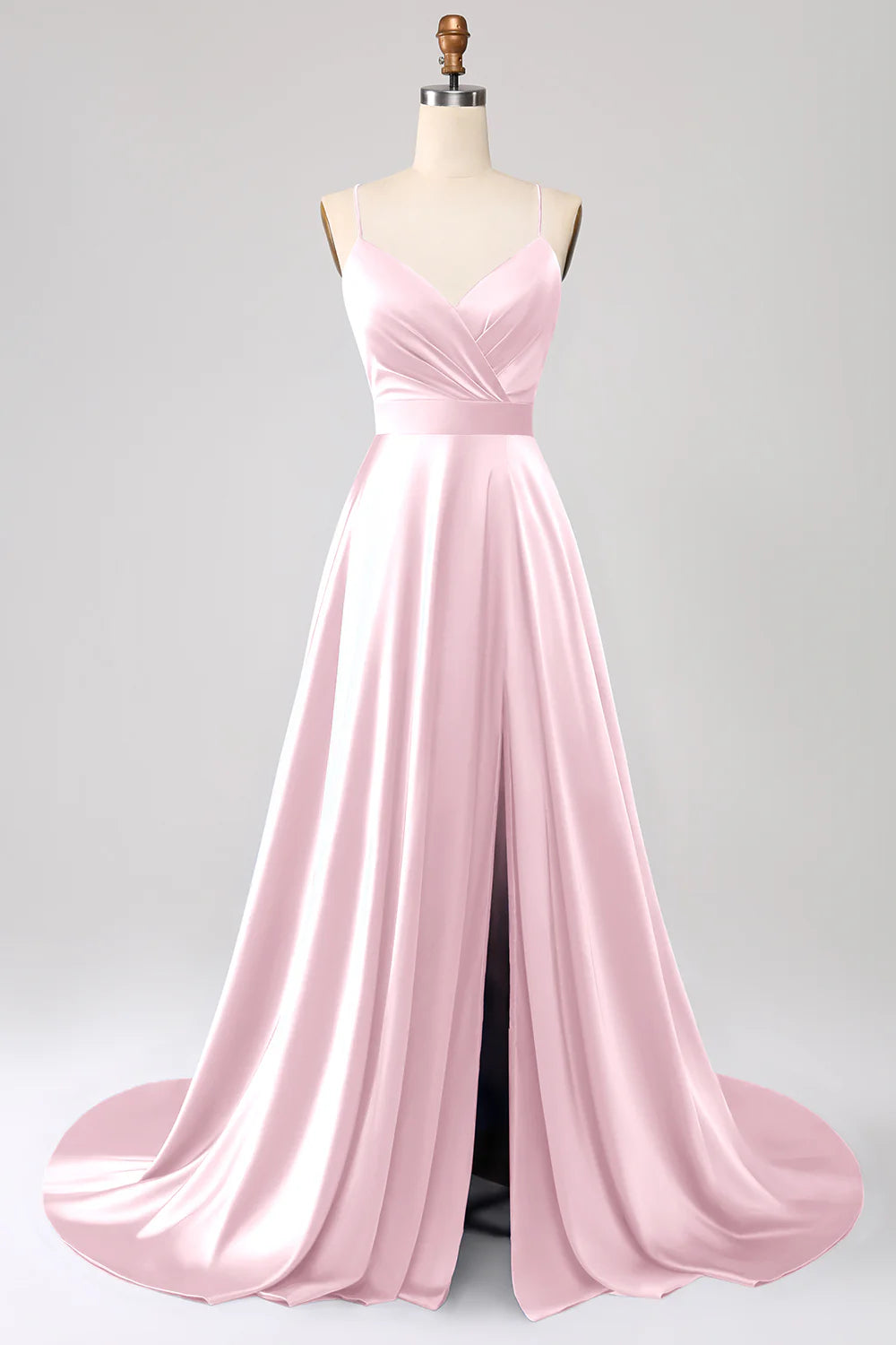 OKBBN A-line slim shoulder strap backless sleeveless satin ball gown