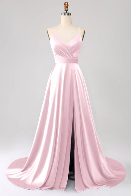 OKBBN A-line slim shoulder strap backless sleeveless satin ball gown