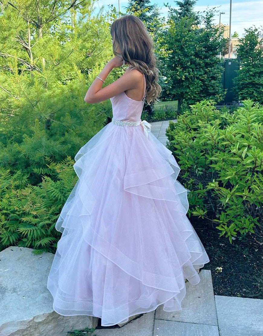 OKBBN A-line V-neck ruffled chiffon ball gown