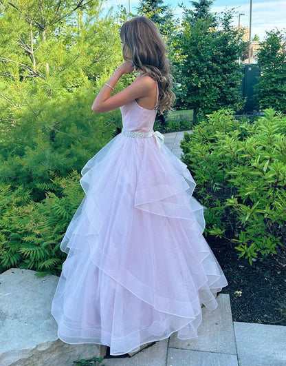 OKBBN A-line V-neck ruffled chiffon ball gown