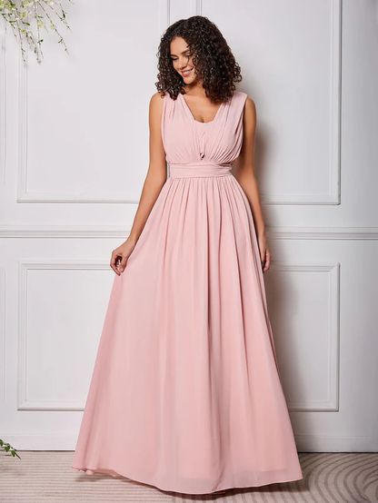 OKBBN elegant chiffon sleeveless backless bridesmaid dress