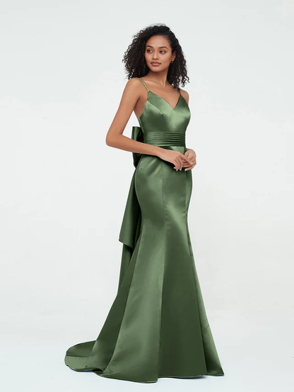 OKBBN thin shoulder strap satin mermaid bridesmaid dress