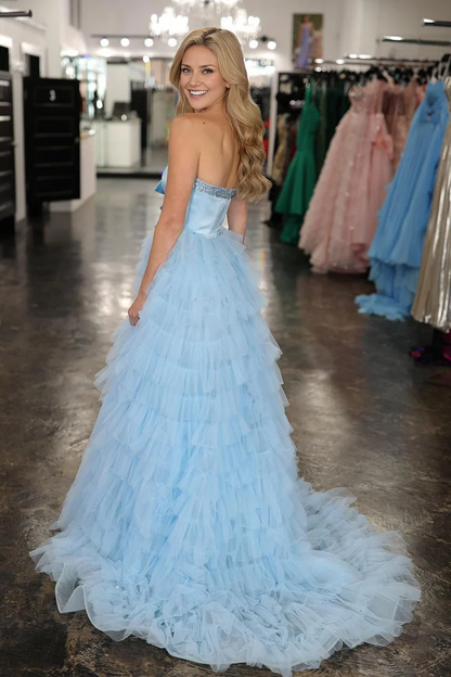 OKBBN A-line Sweetheart Ruffle Layered Long Ball Dress