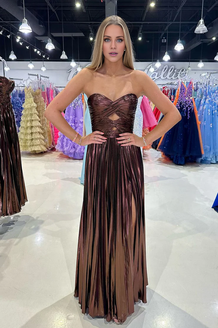 OKBBN charming A-line sweetheart satin long slit ball dress