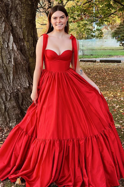 Sweetheart Bow Strap A-Line Long Prom Dress