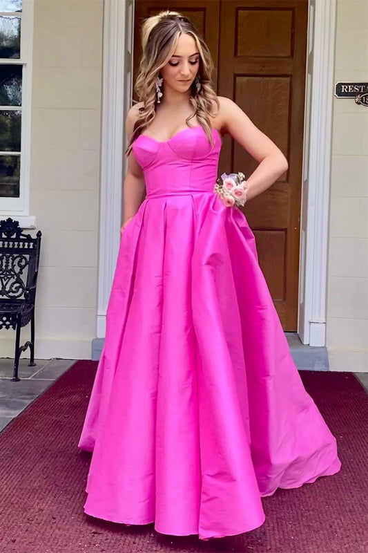 Strapless Satin Sweeping Long Prom Dress