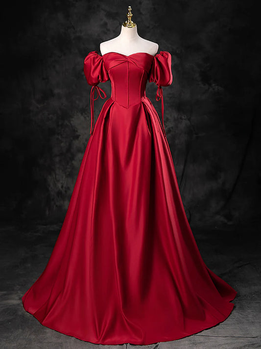 A-Line Sweetheart Neck Burgundy Long Evening Dress Burgundy Formal Dress