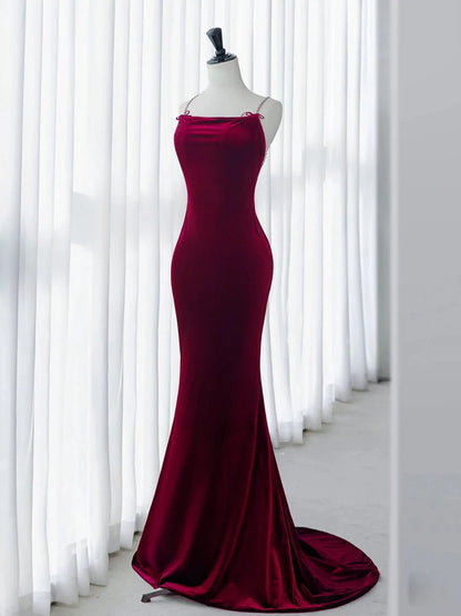 Velvet Mermaid Burgundy Long Evening Dress Burgundy Long Formal Dress
