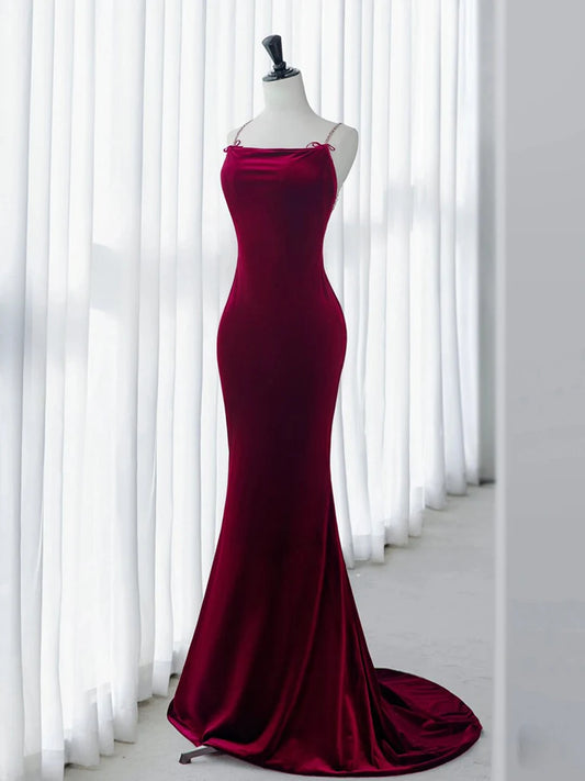 Velvet Mermaid Burgundy Long Evening Dress Burgundy Long Formal Dress