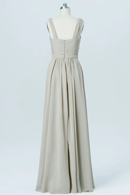 Chiffon Wide Straps Banded Waist Bridesmaid Dress