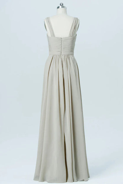 Chiffon Wide Straps Banded Waist Bridesmaid Dress