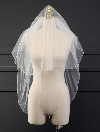 OKBBN two-layer classic solid color chiffon wedding veil