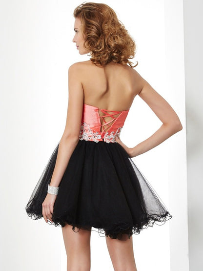 A-line Sweet Sleeveless Sticker Taffeta Back to School Festival Short Dress