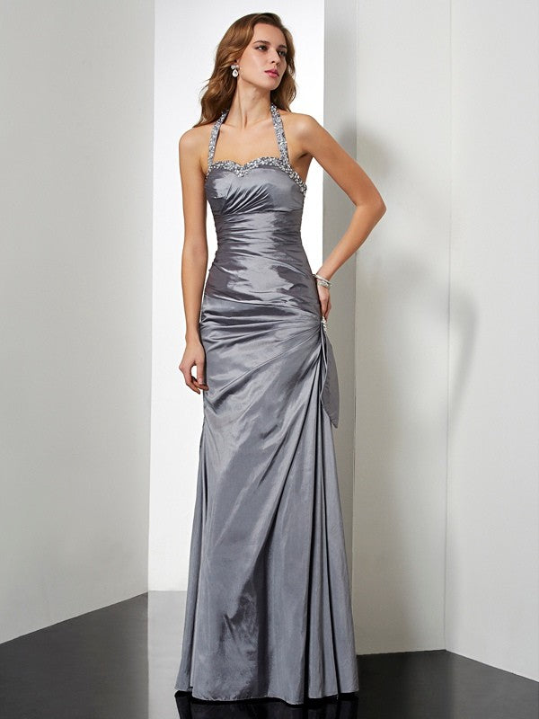 Small and beautiful mermaid sleeveless beaded long taffeta dress