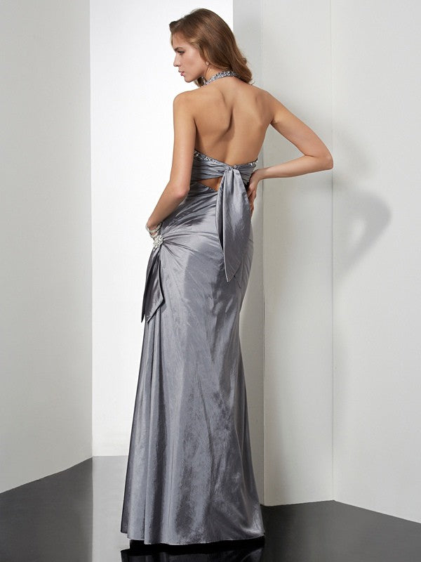 Small and beautiful mermaid sleeveless beaded long taffeta dress