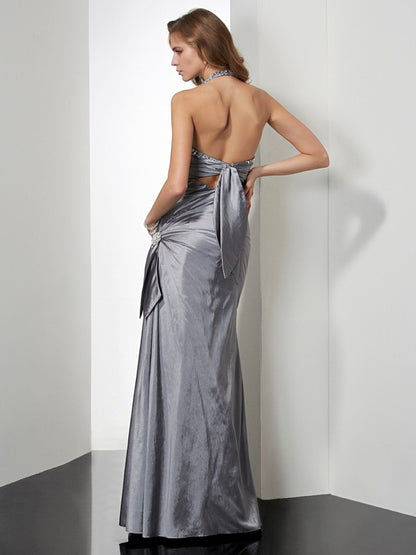 Small and beautiful mermaid sleeveless beaded long taffeta dress