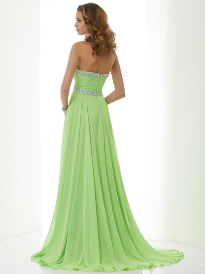 A-line Sweet Princess Sleeveless Sweet Beaded Long and Beautiful Chiffon Dress