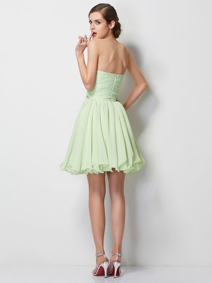 A-line Princess Sleeveless Short Beaded Chiffon Back to School Dress