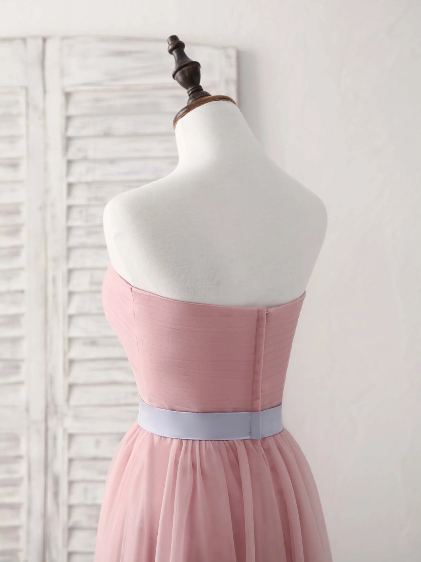 Sweetheart Neck Tulle Long Prom Dress, Aline Pink Bridesmaid Dress