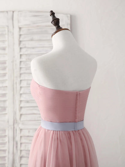 Sweetheart Neck Tulle Long Prom Dress, Aline Pink Bridesmaid Dress