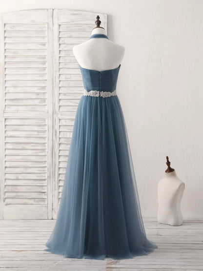 Gray Blue Tulle Long Bridesmaid Dress Gray Blue Prom Dress