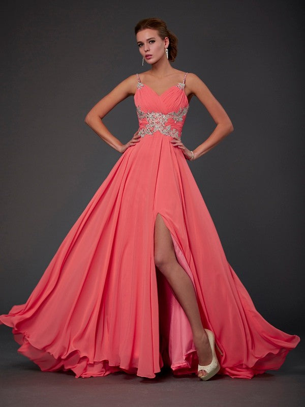 A-line Elegant Princess Hollow Sleeveless Lace Fragmented Tail Chiffon Dress