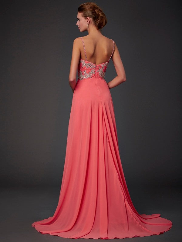 A-line Elegant Princess Hollow Sleeveless Lace Fragmented Tail Chiffon Dress