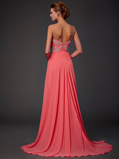 A-line Elegant Princess Hollow Sleeveless Lace Fragmented Tail Chiffon Dress