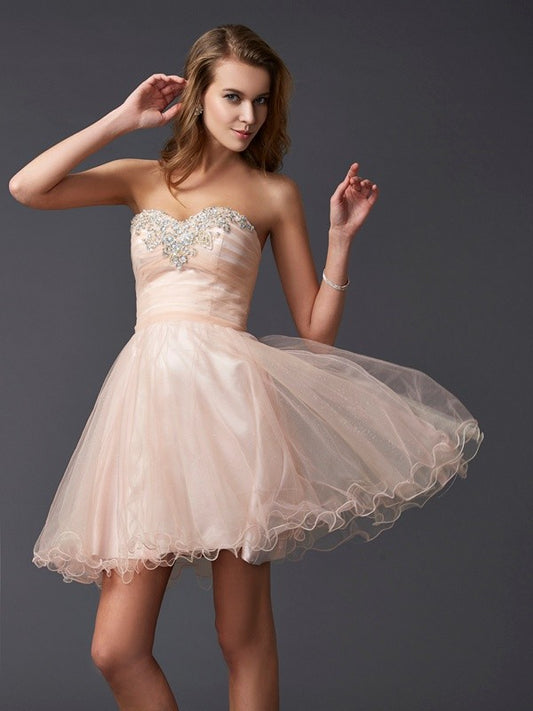 A-line Short Skirt Princess Skirt Sweetheart Sleeveless Silk Homecoming Dress