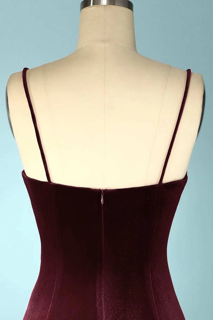 Velvet V-Neck Straps Long Bridesmaid Dress with Slit